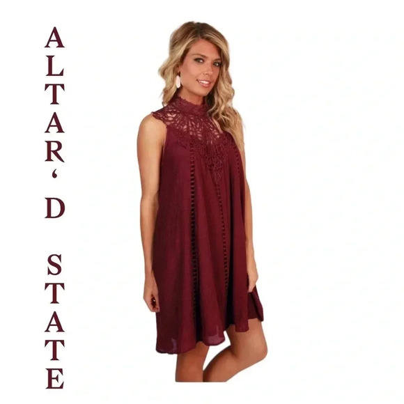 Altar’d State Crochet Burgundy Dress size‎ Small - Picture 1 of 13